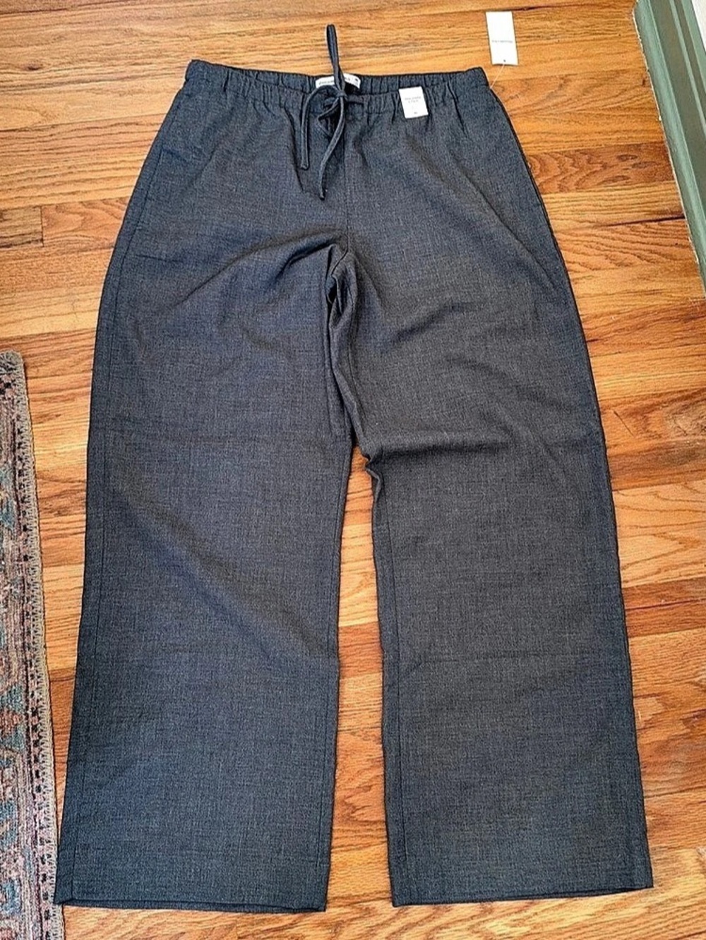 Abercrombie & Fitch Linen Blend Pull-On Wide Leg Trousers in Gray